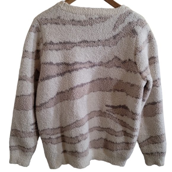 Barefoot Dreams CozyChic Seaside Crew-Neck Pullover Sweater Large Ivory Zebra - Picture 4 of 8